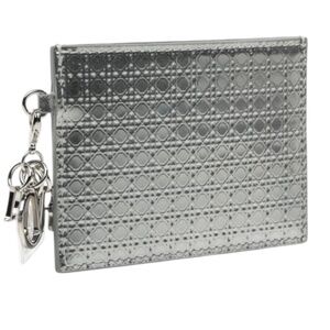 CHRISTIAN DIOR Metallic Cannage Leather Lady Dior Card Holder Silvery